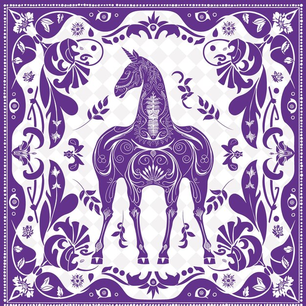 PSD a purple and white horse with a purple pattern on it