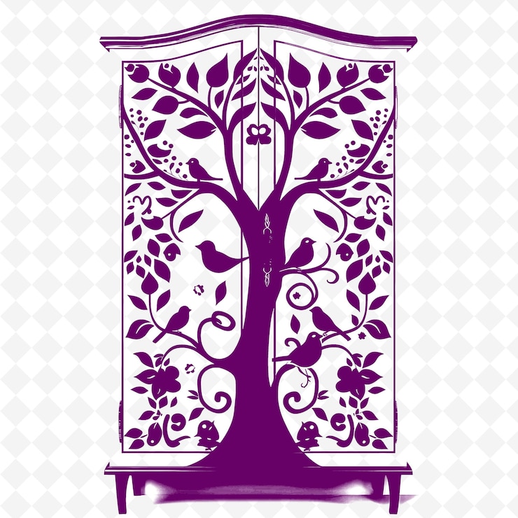 PSD a purple and white picture of a purple door with a tree on it