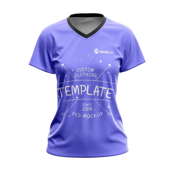 PSD Шаблон макета фиолетовой женской футболки