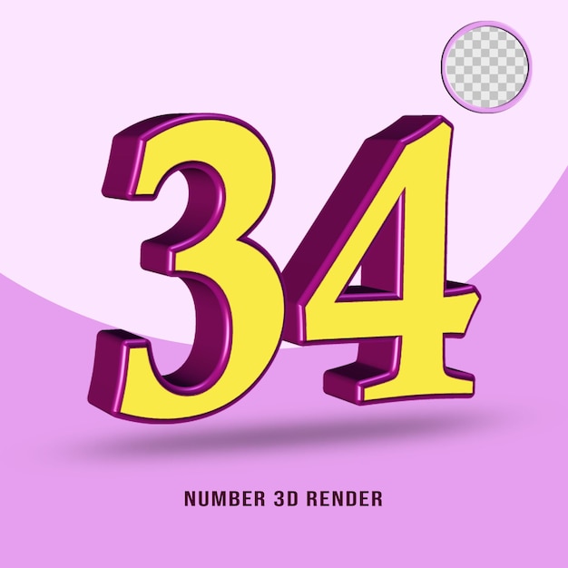 A purple and yellow number 34 with a purple background