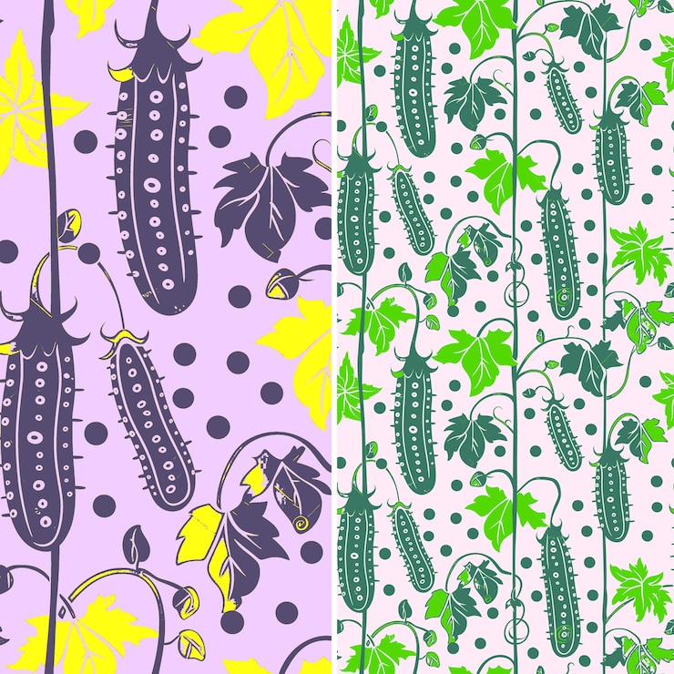 PSD a purple and yellow wallpaper with a pattern of vegetables and flowers