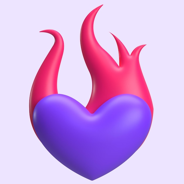 Purpurowe płonące serce 3D Element