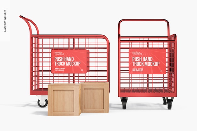 PSD push hand trucks mockup, voor- en linkeraanzicht