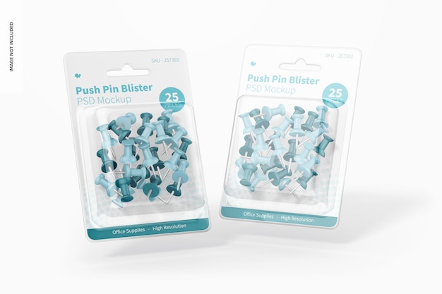 push pin blister mockup, floating