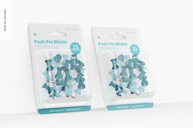 push pin blister mockup, leaned