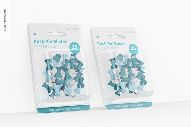 PSD push pin blister mockup, leaned