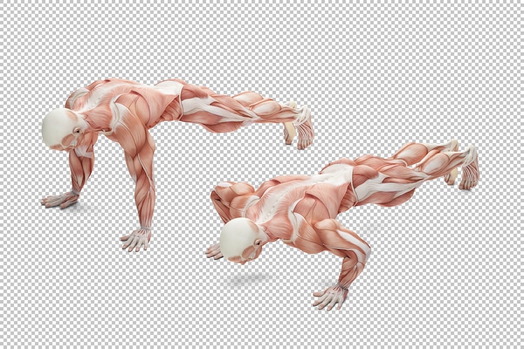 PSD push-up oefeningspositie anatomische illustratie