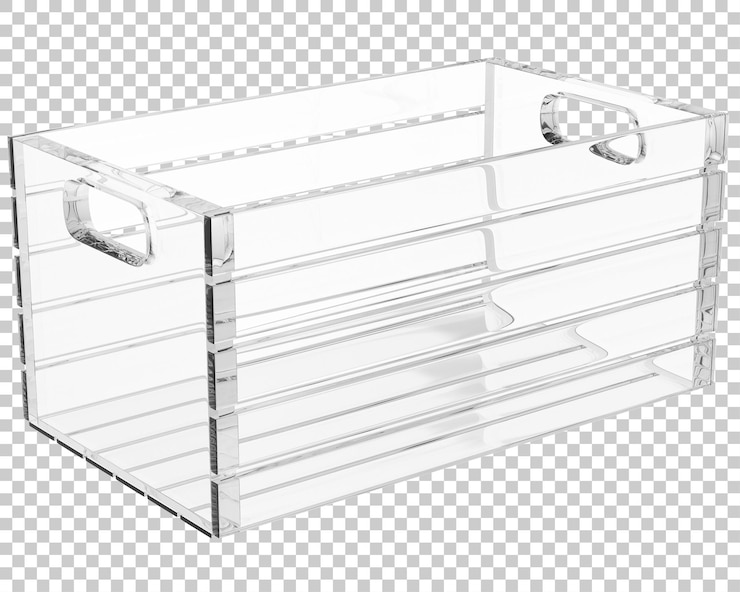 PSD pusta plastikowa skrzynia na owoce i warzywa na przezroczystym tle ilustracja renderowania 3d
