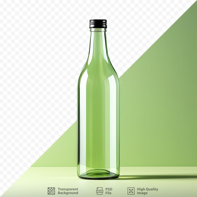 PSD pusta szklana butelka z pustą etykietą i odblaskową podstawą izolowaną na przezroczystym tle