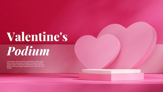 Puste Makieta Białe I Różowe Podium Walentynki W Krajobrazie Dwa Serca Tło Renderowania 3d