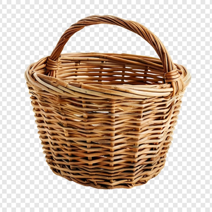PSD pusty brązowy koszyk z rączką tkaną teksturą rustic design izolowany na przezroczystym