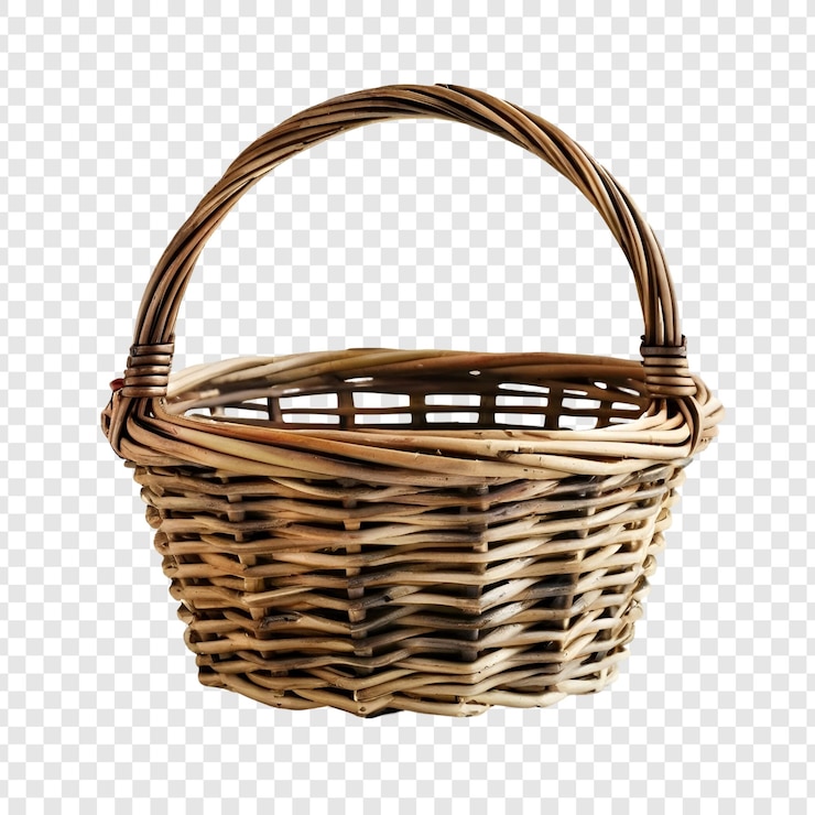 PSD pusty brązowy koszyk z rączką tkaną teksturą rustic design izolowany na przezroczystym