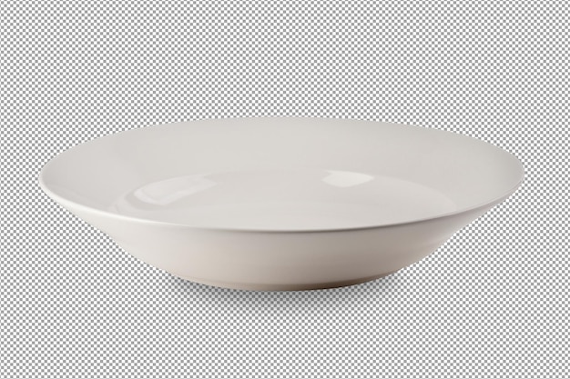 Pusty ceramiczny okrągły talerz na białym tle na tle alfa