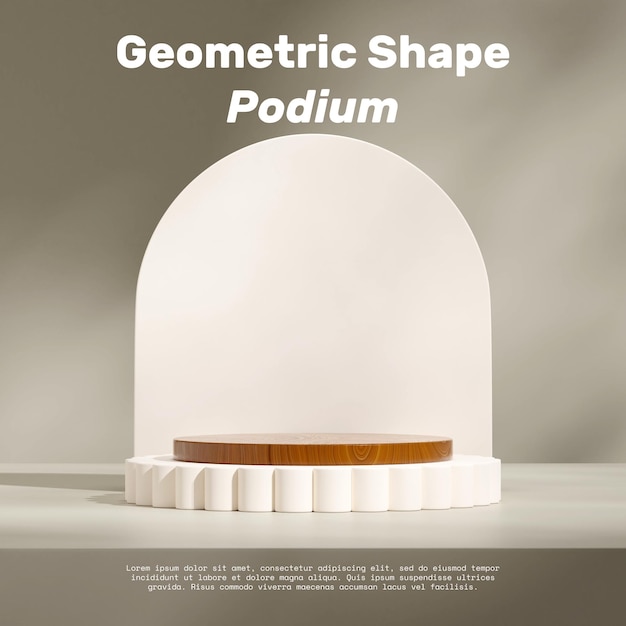 pusty makiet drewniany teksturowany podium w kwadratowym łuku tło i szara ściana 3d render
