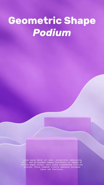 pusty makiety fioletowy blok kształtu podium w kształcie fali portretu tło i ściany rendering 3d