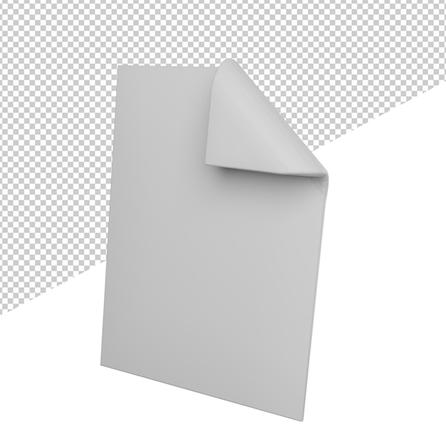 Pusty papier biały widok z boku ilustracja 3d renderowania ikona przezroczyste tło