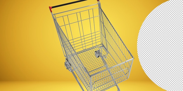 PSD pusty wózek na zakupy. wózek z drutu metalowego do przewozu towarów w centrum handlowym, supermarkecie lub hipermarkecie.