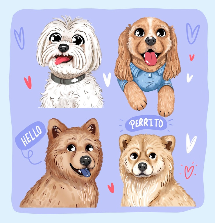 PSD put pack cute dogs ilustracja dla zwierząt domowych