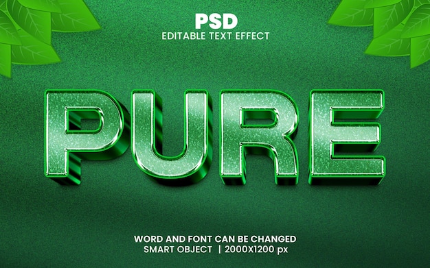 Puur groene kleur 3d bewerkbare photoshop teksteffectstijl met achtergrond