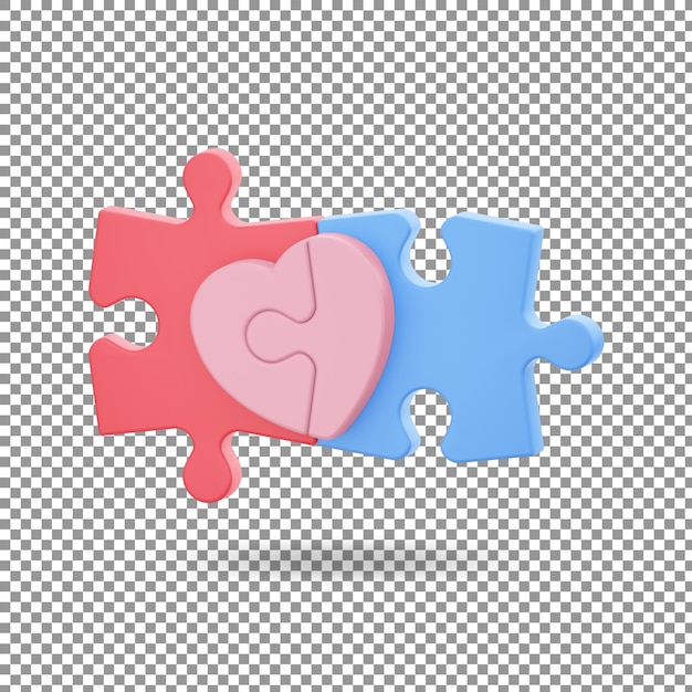 Puzzle heart symbol icon in 3d rendering