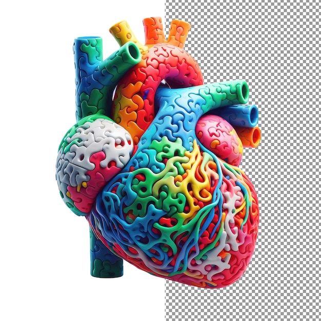 Puzzle cuore capricciosi pezzi vibranti su una tela chiara