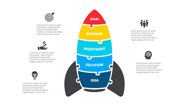 PSD puzzle rocket infographics startup businecc concept with 5 options