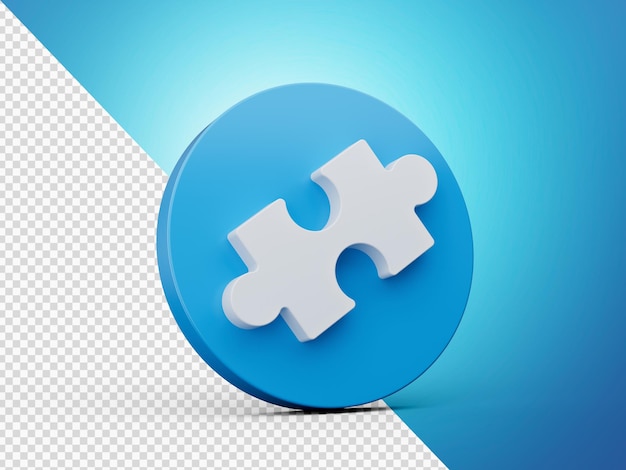 Puzzle symbol on blue icon 3d illustration