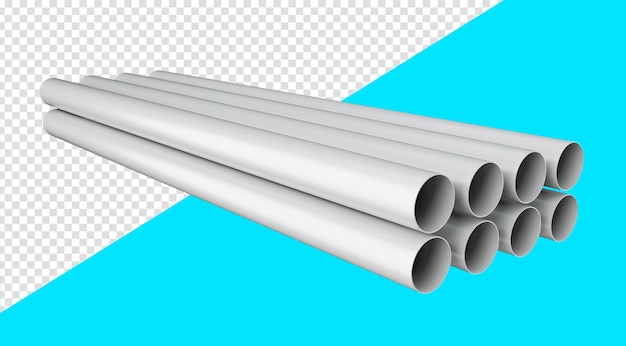 PSD pvc pipes stacked in warehouse a series of white tubes on black surface 3d illustration