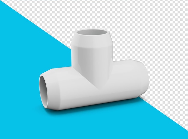 PSD pvc tjoint pipe fitting connect 3 pipe isolated background 3d illustration