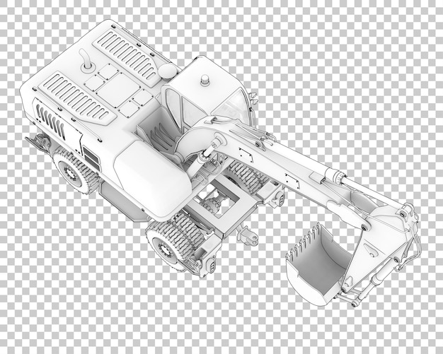 Pyöräkaivinkone läpinäkyvällä taustalla 3d-renderöitynä kuvituksena