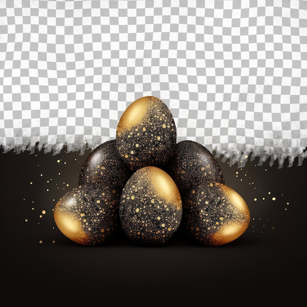 PSD a pyramid of black and gold eggs on a transparent