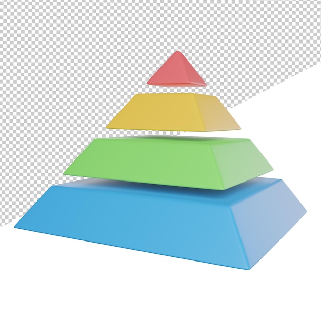 Pyramid Chart Statistic side view 3d rendering illustration on transparent background