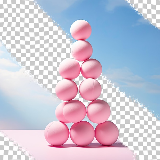 PSD a pyramid of six pink tennis balls transparent background