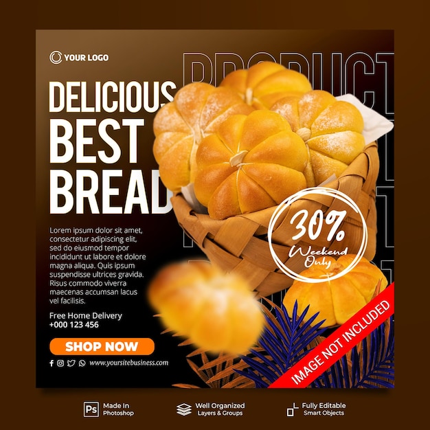 Pyszna Najlepsza Promocja Chleba Premium W Mediach Społecznościowych Szablon Banera Postów Na Instagramie