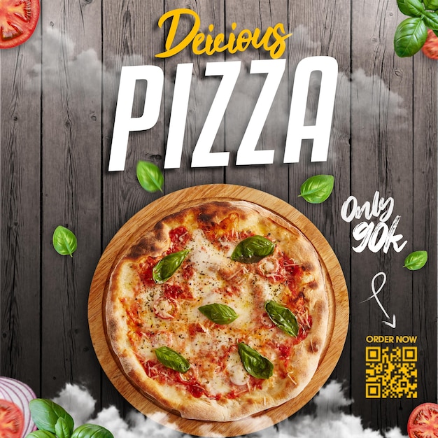PSD pyszna pizza i menu z jedzeniem na instagramie i szablon postu na facebooku