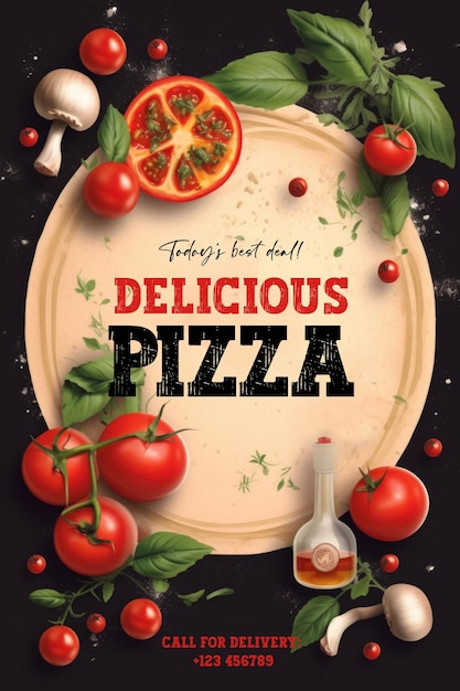 Pyszna Pizza Plakat Ilustracja Ai Generative