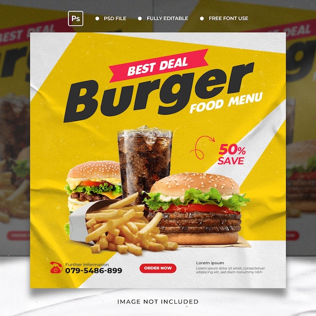 Pyszne Burger I Jedzenie Menu Szablon Mediów Społecznych Banner