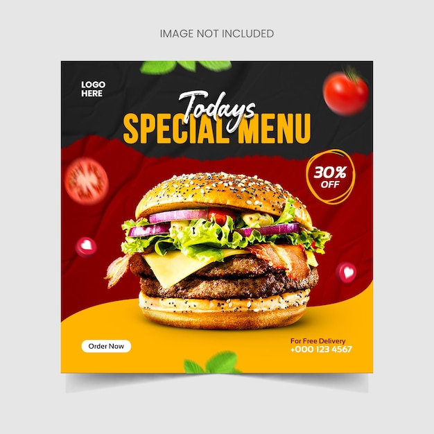 Pyszne Burger I Jedzenie Menu Szablon Mediów Społecznych Banner