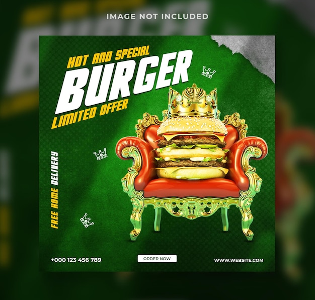 PSD pyszne burgerowe menu promocyjne ulotki promocyjne szablony postów w mediach społecznościowych