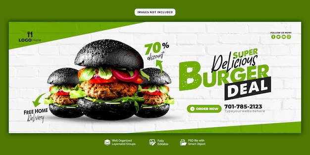 Pyszne hamburgery i menu na okładce Facebooka