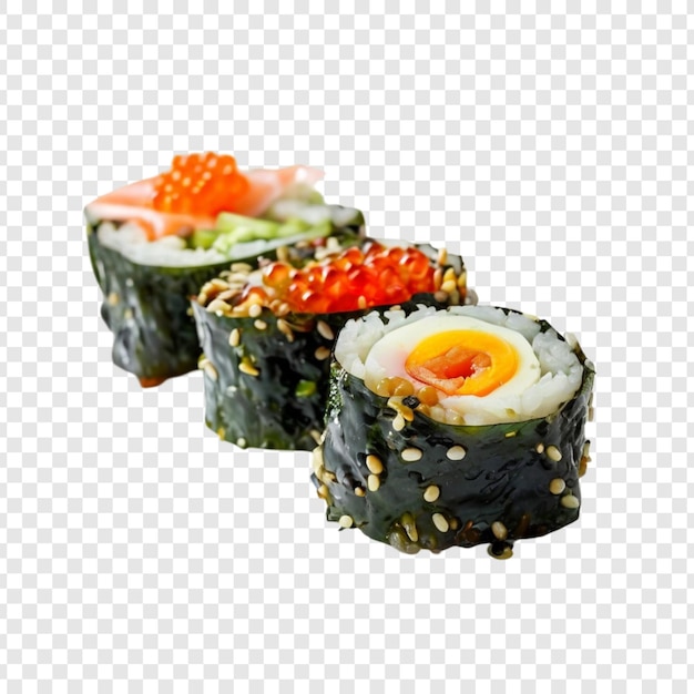Pyszne Kimbap Sushi Rolls Rośliny morskie Ryż Jajka i owoce morza