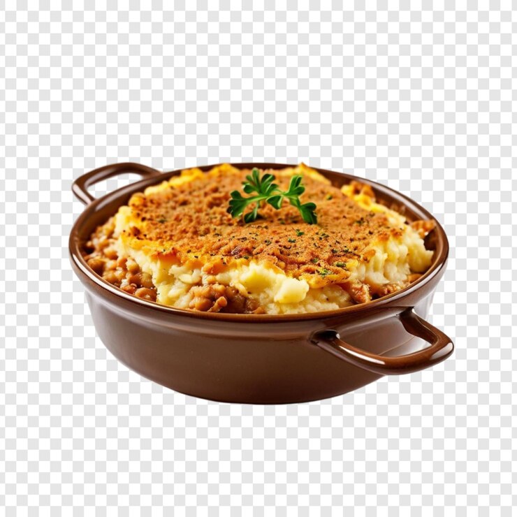 PSD pyszne, kremowate puree ziemniaczane, ciasto pasterskie, pieczone, wygodne jedzenie.