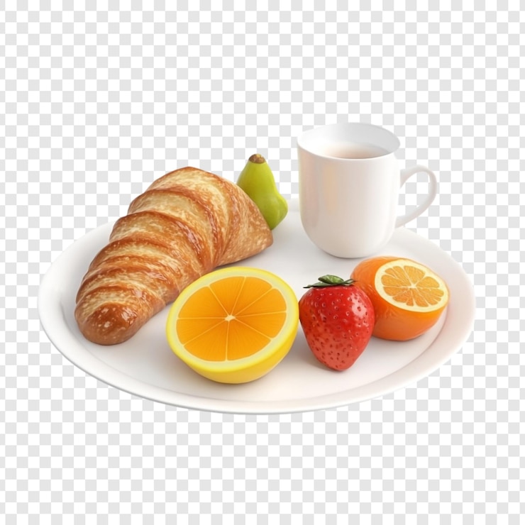 PSD pyszne śniadanie croissant z owocami i herbatą