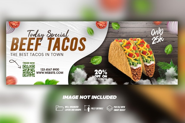 PSD pyszne tacos promocja menu żywności facebook obejmuje baner w mediach społecznościowych