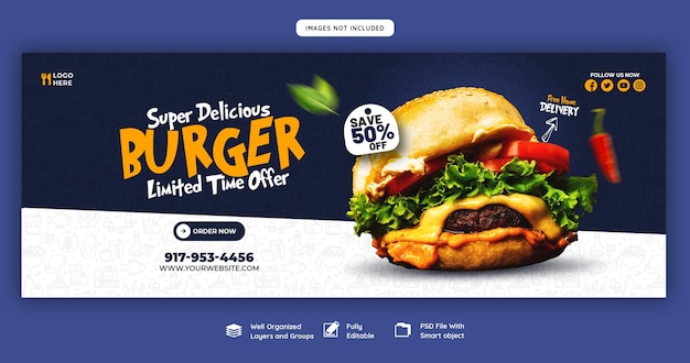 Pyszny Burger I Jedzenie Szablon Okładki Facebook