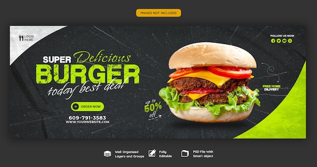 Pyszny burger i jedzenie szablon okładki facebook