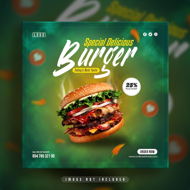 Pyszny Burger I Menu Z Jedzeniem Na Instagramie Baner W Mediach Społecznościowych