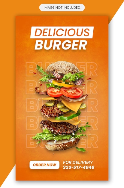 PSD pyszny burger i menu z jedzeniem szablon historii na instagramie i facebooku premium