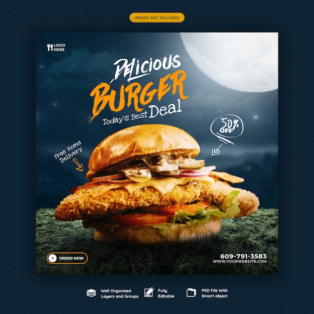 Pyszny Burger I Szablon Banera Mediów Społecznościowych Menu żywności