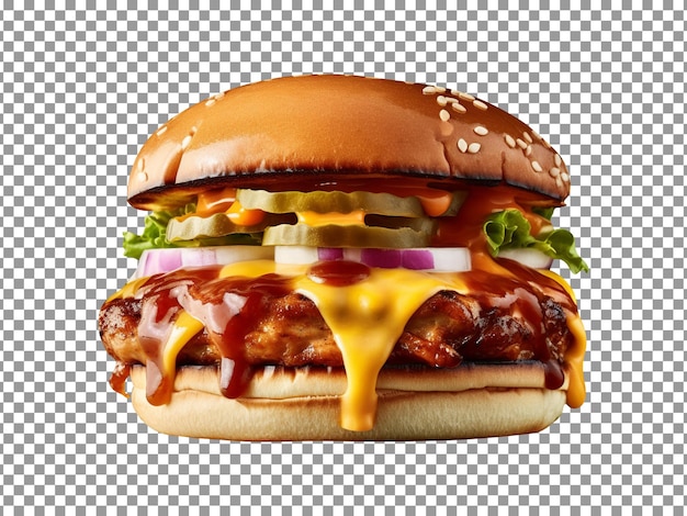 PSD pyszny burger z kurczaka z grilla na przezroczystym tle